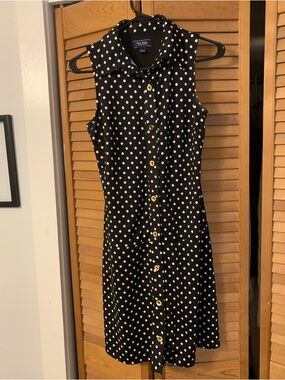 New York & Company Black and White Polka Dot Button-Up Mini Dress